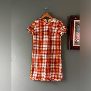 Vintage 1960s orange plaid shift dress.